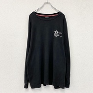 ALPHA INDUSTRIES 長袖印花 T 卹/長袖 T 卹，黑色，4L 碼，古著。