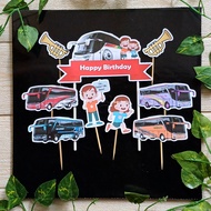 Topper Bus Telolet Basuri Custom Nama untuk Hiasan Kue Ulang Tahun Anak Karakter (Toper Cake Bis)