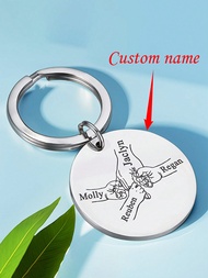1pc Customized Father's Day Keychain, Family Name Laser Engraved Stainless Steel Keychain, Father's 