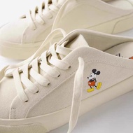 Zara's Home DTM Women's Shoes Lace-Up Korean Version Mickey Mouse Flat Half Slippers Sports Canvas Shoes White Shoes