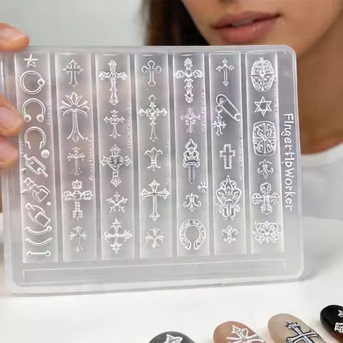 3D Gothic Rivet Nail Art Mold Transparent Silicone DIY Punk Letter Relief Carving Decor 11.5*9cm Man