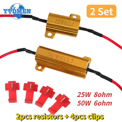 2Set Load Resistor 50W 6 Ohm 25W 8 Ohm Aluminum Shell Power Resistors 12v Wirewound Resistance, for 