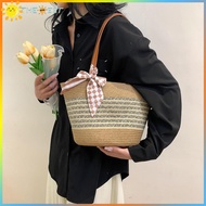 Local Delivery 🚚 Vintage Striped Weaving Bag Women's Large Capacity Woven Underarm Bags Zipper Closu