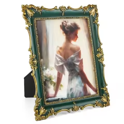 8x10 Picture Frame Vintage Green Frames, Ornate Textured Hand-Crafted Resin with Glass Front, Green 