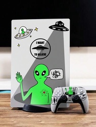 1套外星人圖案貼紙,適用於snoy Ps5遊戲機