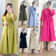 HIJAU KATUN 82202 - (REAL PIC) Aisya 3in1 Ruffle Midi DRESS TUNIC / COTTON LINEN OUTER / GREEN CHRIS