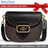 Coach Handbag In Gift Box Morgan Saddle Bag In Colorblock Signature Canvas With Rivets Brown Black # CE567