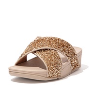 FitFlop LULU Shimmerfoil Cross Slides - Gold (CJ3-010)