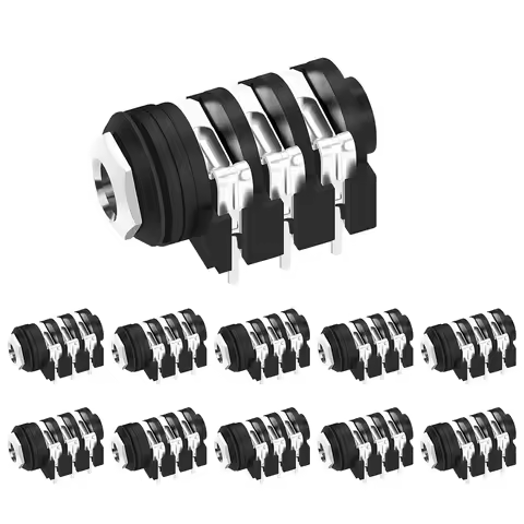 10PCS 1/4 Jack Female 6.35mm Jack Stereo 1/4 inch Guitar Pedal Input Jack Socket PCB Mount 6 Pin Inp