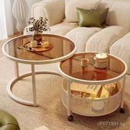 Table Set Cream Style Small Apartment Combination Glass Furniture Round Changhong Tea Table Creative