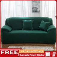 Green Sofa Cover Stretchable（L Shape Need To Buy 2 PCS） Armless Sofa Seat Cover Set Cover for Sofa Couch Cover Sala Set Cover Sofa L Type L Shape Sofa Cover Set Universal 1/2/3 Seater with Free Pillowcase Foam Stick