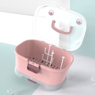 AT/ Large Baby Bottle Storage Box Portable Baby Cutlery Storage Box Drain Water and Dustproof Drying Rack Milk Powder Bo