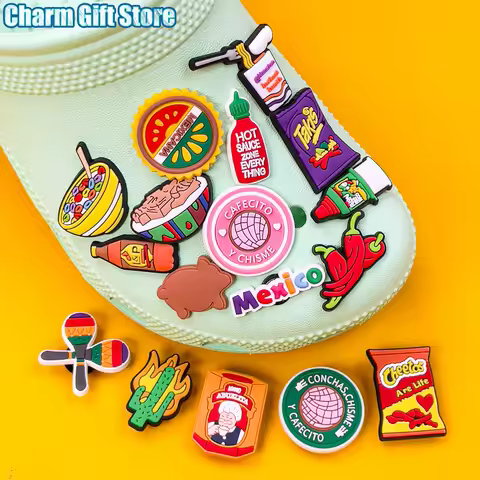 1pcs Mexico Style PVC Sandal Charms Cheetos Takis Shoe Charms for Sneakers Cactus Pin Bread Noodles 