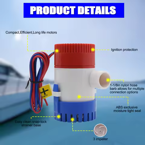 12V 24V 1100GPH Mini Boat Bilge Pump Bilge Pump 12V Rules Submersible Kayak Water Electric 1100 GPH 