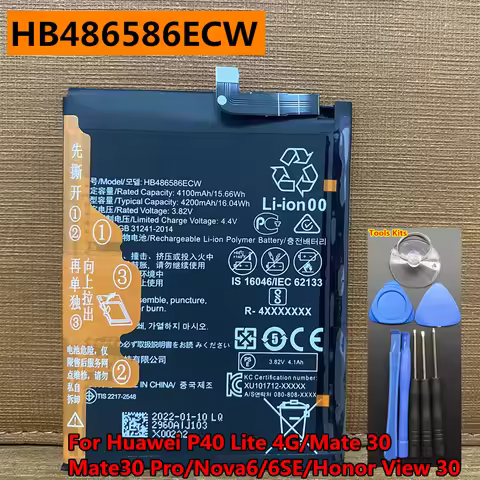 Original HB486586ECW Battery for Huawei P40 Lite 4G Mate 30 Mate30 Pro Nova 6 SE Honor View 30 JNY-L