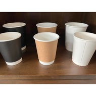 500pcs】Double Wall Coffee Cup (8oz 12oz 16oz) With Lid Cover Disposable Coffee Mug Cup