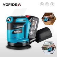 Yofidra 125mm Electric Orbital Sander 3 Speeds Adjustable Cordless Rechargeable Polishing Grinder Machine for Makita 18V Battery