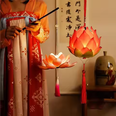 2026 New Chinese Festive Hand Held Glowing Lotus Lantern Mid Autumn Festival Party Atmosphere Decora