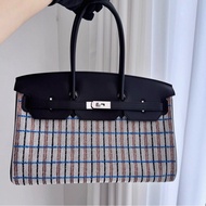 有購證🩷 全新 Hermes 愛馬仕Birkin Shoulder light39 黑銀拼帆布 W刻