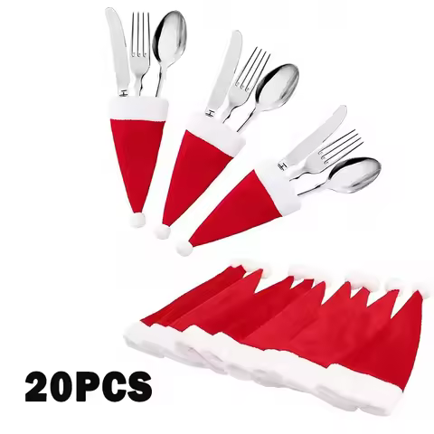 2024 Merry Christmas cutlery bag holder Christmas hat fork knife cutlery bag home Christmas decorati