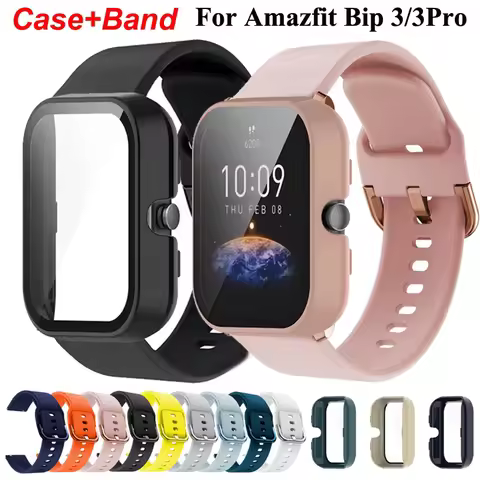 Sports Strap+Glass Case For Amazfit Bip 3/3 Pro Smart Watch Silicone Bracelet Correa For Amazfit Bip