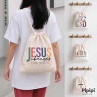 PIPIPI String Bag Drawstring Bag 100% Canvas Christian Catholic Spiritual Church Size 30x40 Pipipi C