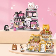 LOZ Lizhi Mini Particles 1377-78 Big Orange Cat Club Gift Shop Cute Pet Educational Building Block T