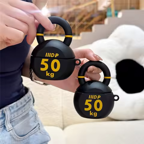 Kettlebell Shape For AirPods 4 Pro3 Cases 50kg Fitness Style Silicone Protective Cover with Keychain