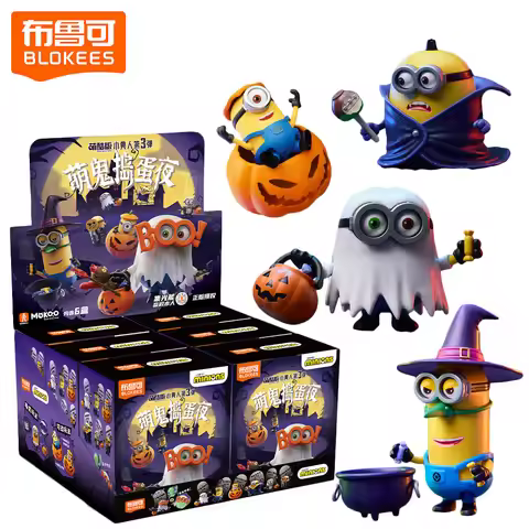 New Original BLOKEES Minions Mokoo Version 3th Blind Box Trick or Treat Night Vampire Otto Ghost Bob
