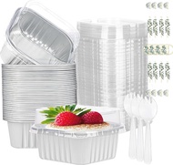 10ozCake Pans with Lids and Spoons50 Pack Aluminum Foil Square Brownie Baking CupsCake Tins with Lid