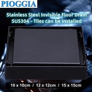 PIOGGIA Black Invisible Floor Drain SUS304 Stainless Steel Heavy Duty Thickened Drainage Drain Filte
