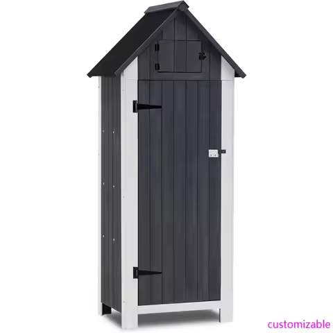 2025-New-Outdoor Storage Cabinet with Shelves, Wooden Outside Storage Shed with Floor, Garden Tool S