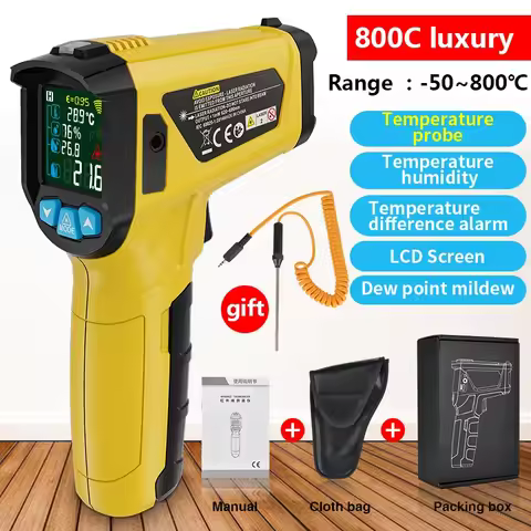 Non-Contact Handheld Digital LCD Industrial Temperature Meter Gun Outdoor Laser Pyrometer IR Thermom