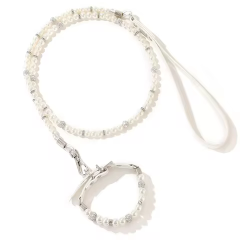 Luxury Pet Pearls Collar Leash Set 2 Rows Pearls Pet Necklace and PU Leather Pearl Leash Wire with C
