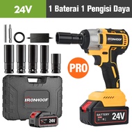 IRONHOOF Brushless Impact Tool 24V Cordless Electric Impact Wrench Bor impek pembuka baut motor