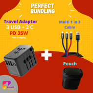 Universal Travel Adapter PD 35W &amp; QC3.0 Plug Adapter 3 USB &amp; 2 USB-C