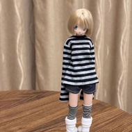 [Just Clothes, Dolls Not Included] Azone/ob22/blythe Casual Suit Black Striped Top Denim Shorts Suit