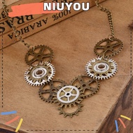 NIUYOU Steampunk Gear Pendant Necklace, Hip-Hop Punk Gothic Mechanical Clock Necklace, Vintage Zinc 