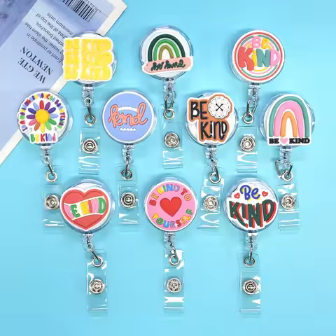 1Piece Be Kind to Yourself Rainbow Smiling Face Badge Reel Clip Badge Holder Doctor School Student O
