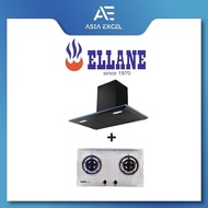 ELLANE EH-2690 90CM BLACK DESIGNER CHIMNEY HOOD + ELLANE EB-228SV 75CM 2 BURNER STAINLESS STEEL GAS 