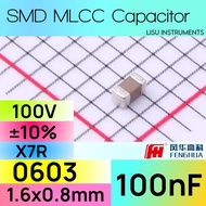 100nF 0603 100V X7R ±10% SMD MLCC Ceramic Capacitor Fenghua 0603B104K101NT
