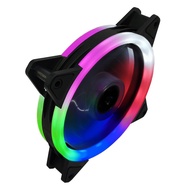 พัดลมคอม RGB 12V พัดลมระบายความร้อน 12cm Dual Ring RGB Cooling Fan พัดลมเคส พัดลมคอมพิวเตอร์ แสงสะท้