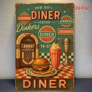 HELLOYOUNG Retro Diner Metal Wall Sign Americana Jukebox Milkshake Decor Vintage 50s Tin 8x12 Inch R