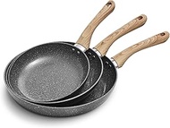 Stretched Aluminium Wok Pan 3-piece frying pan set Nostick Chinese Wok Fry Pans for Induction, Elect