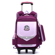【In Stock】2/6 Wheel Trolley School Bag British Style Rolling Backpacks Kids Wheeled School Bag with 