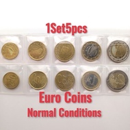 1Set5pcs 10Cent-2Euro Coins Normal Conditions 2001-2008 Euro Coins Set Duit Syiling Lama (Collectibl