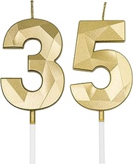 35th & 53rd Birthday Candles for Cake, Gold Number 35 53 3D Diamond Shaped Candle Birthday Decoratio