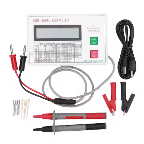 ESR2501C Capacitor ESR DCR Tester LCD Display With Test Leads Clip Battery Circuit Tester ESR Meter 