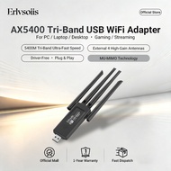 Erlvsoiis AX5400M Tri-Band USB WiFi Adapter Driver-Free 4 Antenna MU-MIMO Plug & Play