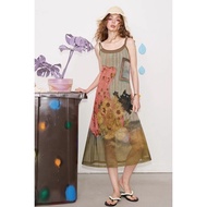 {Cat's Afternoon Tea} Original Cat Print Sling Dress Two-Piece Female Vest Dress/3.7